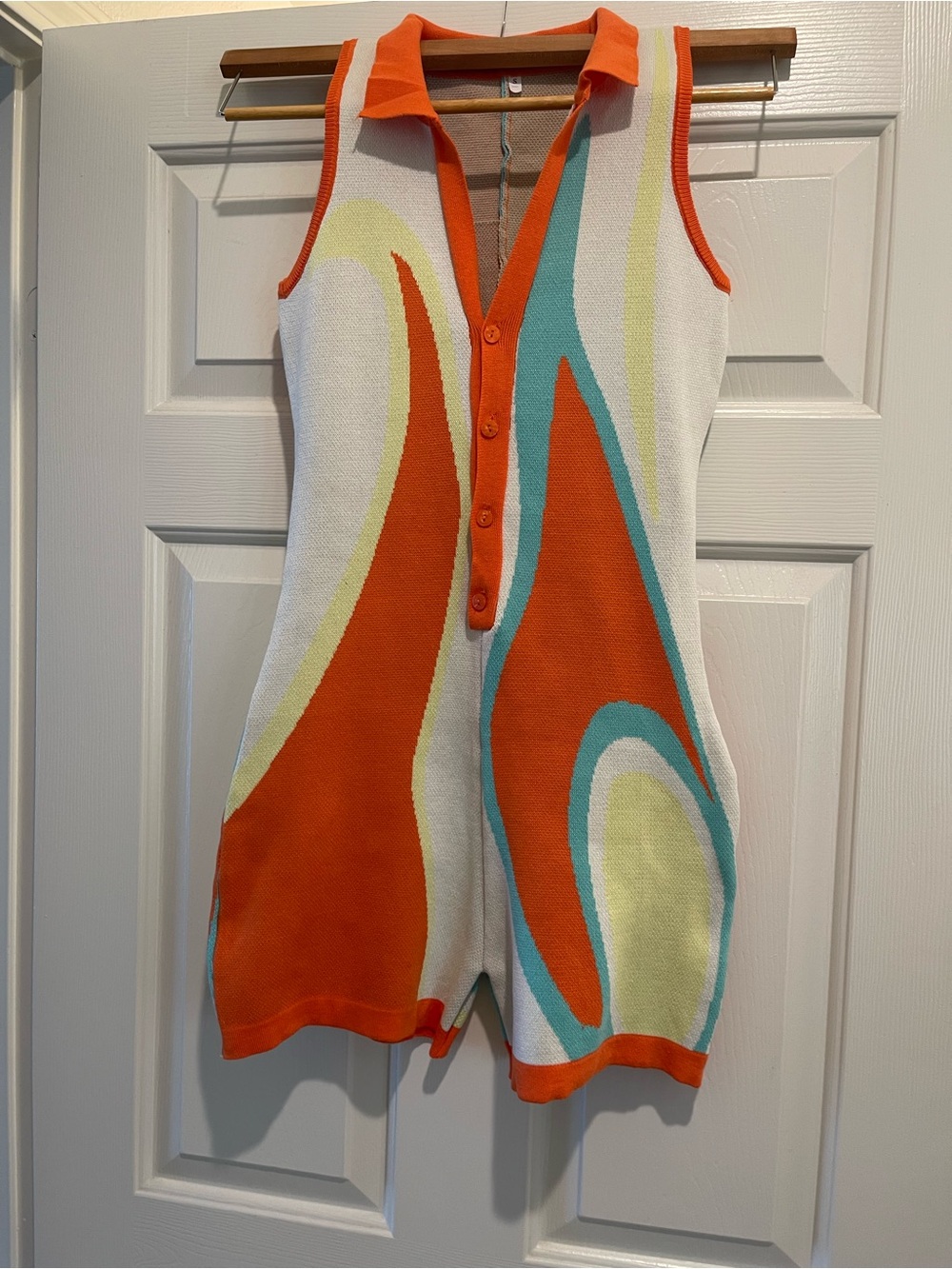 Vintage Orange White Teal Yellow Retro Knit Romper
